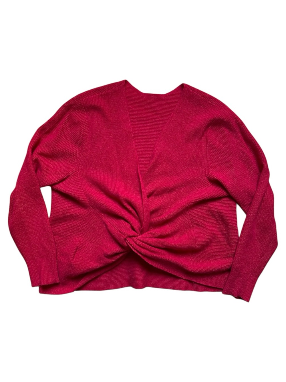 Club Monaco Twist-Front V-Neck Cashmere Sweater in True Red
